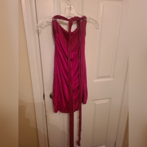 BIRD By Juicy Couture Dress Tessa Pink Dahlia Halter W/ Velore Tie Straps Size M - Picture 3 of 5